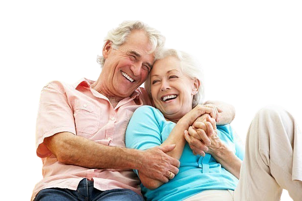 Happy older couple smiling and embracing